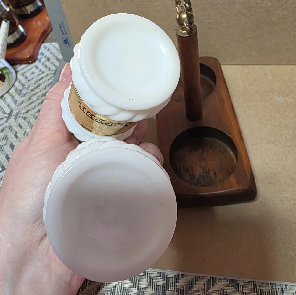 Vtg Hazel Atlas Milk Glass Salt Pepper Shakers W Stand #177